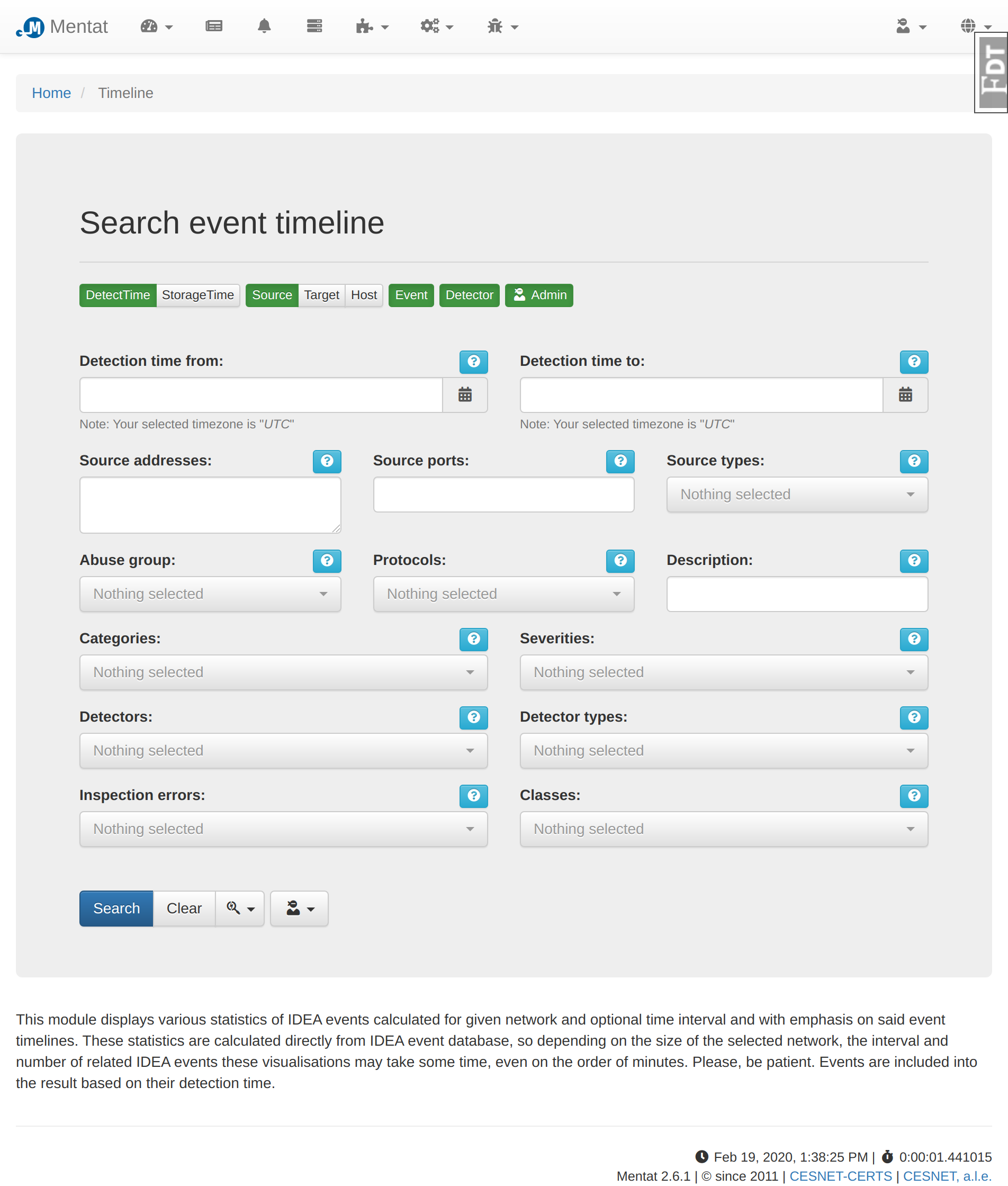 Hawat: Timeline - Search event timeline